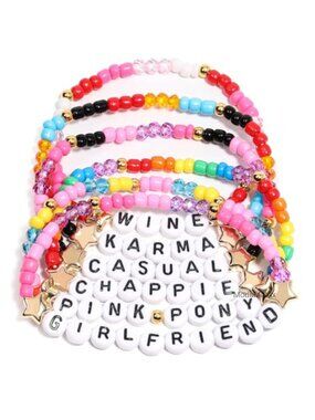Stackable Letter Bead Bracelets Set - Stretch Retro Glam Concert Accessory Gift